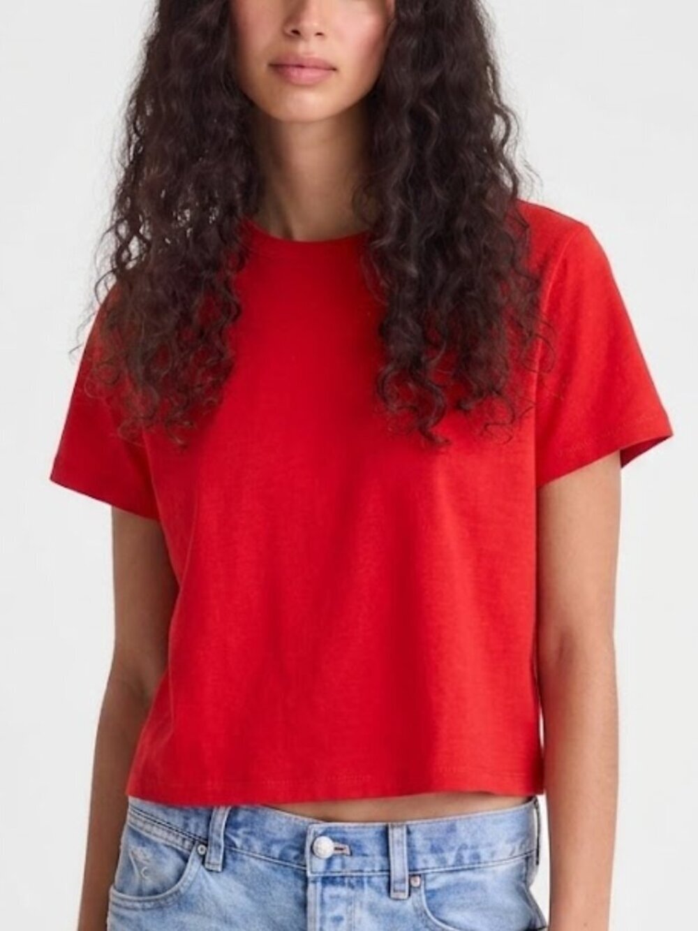 Madewell Easy Crop Crewneck Short Sleeve Tee Soft Slub Cotton Red Size XXS NWT
